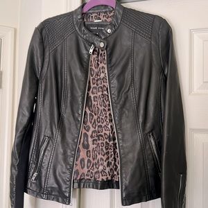 Very cute black leather jacket with cheetah print inside